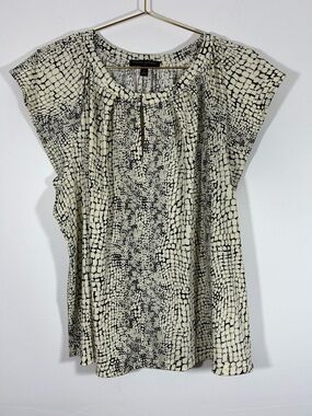 Banana Republic Black & Cream Tile-Print Cap Sleeve Tunic Snake Print
